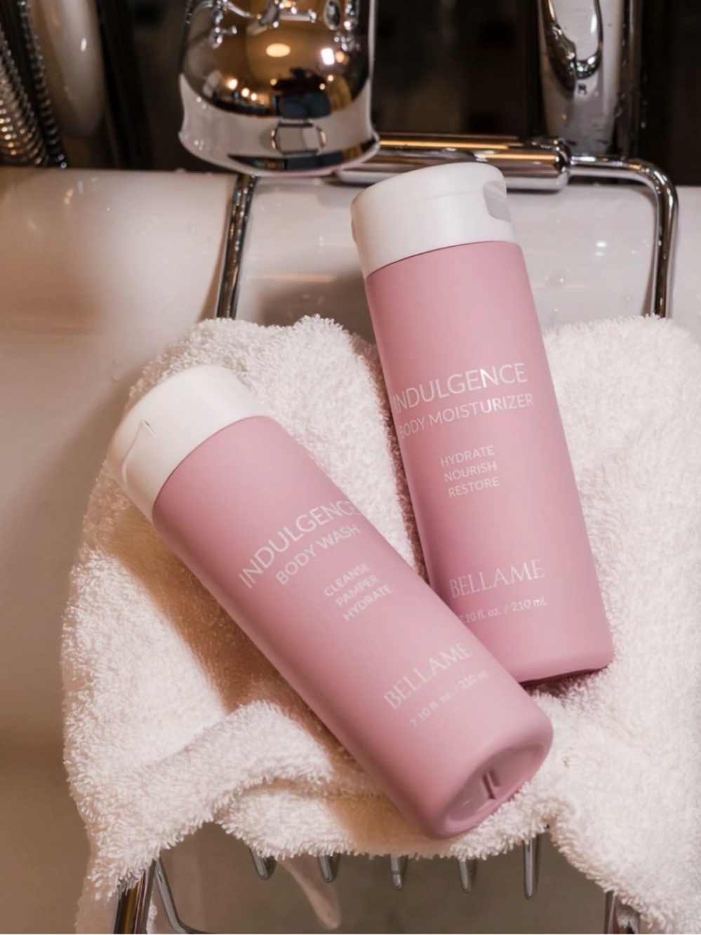 Bellame Indulgence Body Wash & Moisturizer with free mesh shower/bath loofah,NEW